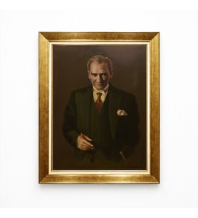 Tablore Atatürk Yağlı Boya Görünümlü Kanvas Tablo Şık Gold Çerçeveli Duvar Dekoru