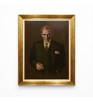 Tablore Atatürk Yağlı Boya Görünümlü Kanvas Tablo Şık Gold Çerçeveli Duvar Dekoru