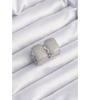 Pirinç Gümüş Renk Zirkon Taşlı Minimal Halka Küpe TJ-BKP9201