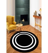 Siyah Çerçeveli Kaymaz Tabanlı Yuvarlak Salon Halısı AR405 - 100 x 100 cm