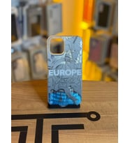 iPhone 12 / 12 Pro Uyumlu Renkli İllüstrasyon Özel Tasarım Silikon Kılıf (Gri - Mavi)
