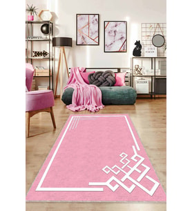 Pembe Çerçeveli Kaymaz Taban Makinede Yıkanabilir Halı AR536 - 100 x 160 cm