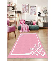 Pembe Çerçeveli Kaymaz Taban Makinede Yıkanabilir Halı AR536 - 100 x 160 cm