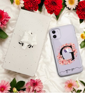 Pembe Çiçekli Harf Tasarımlı Kişiye Özel Şeffaf Telefon Kılıfı (Tüm Telefon Modelleri Mevcuttur.) - Hediye Kutulu