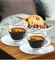 BK Gift Kişiye Özel İsimli DTF 2’li Cam Espresso Fincan Takımı, Sevgiliye Hediye, Arkadaşa Hediye, Doğum  Günü Hediyesi