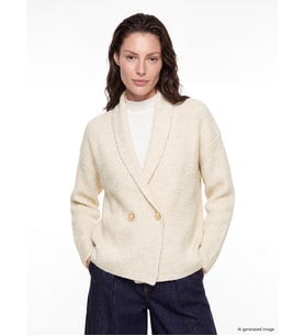 LCW EVERYDAY Beyaz Kruvaze Yaka Oversize Kadın Triko Hırka