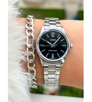 Casio Çelik Kordon, Gümüş Renk,Siyah Kadran Kadın Kol Saati+Bileklik
