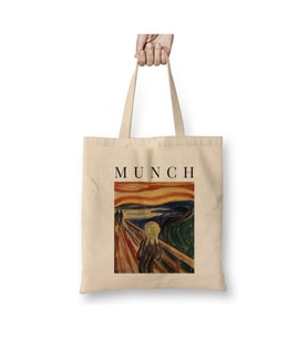 Munch Çığlık Scream Beyaz Bez Çanta Uzun Saplı Alışveriş Çantası Plaj Çantası