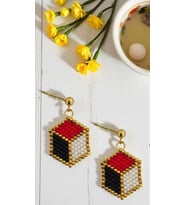 Miyuki Boncuk El Yapımı Gold Küp Küpe Kırmızı Siyah (Çok Renkli)