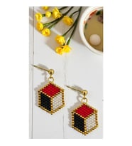Miyuki Boncuk El Yapımı Gold Küp Küpe Kırmızı Siyah (Çok Renkli)