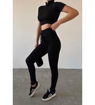 Nare Siyah Pantolon Crop Bluz Alt Üst Takım (Siyah)