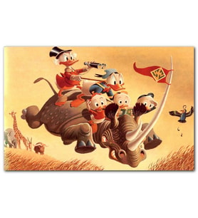 Cakatablo Donald Duck ve Torunları Gergedan Üzerinde MDF Tablo
