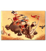 Cakatablo Donald Duck ve Torunları Gergedan Üzerinde MDF Tablo