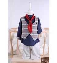 Babyhola 1-5 Yaş Kravatlı Yelek Gömlek Şort Erkek Bebek Çocuk Bayramlık Takım Elbise Denizci Çapa Desenli 2715