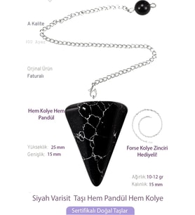 Sertifikalı Siyah Varisit Taşı Pandül Sarkaç Hem Pandül - Hem Kolye (Çok Renkli)