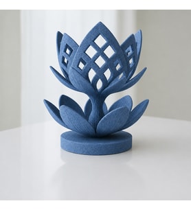 3D Baskı Lotus Çiçeği Mumluk - Dekoratif Tealight Mumluk-Mavi