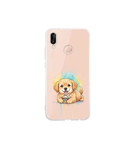 Huawei P20 Lite ile Uyumlu Splash Köpek Tasarımlı Şeffaf Silikon Kılıf