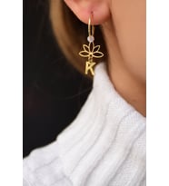 Papatya Silver 925 Ayar Gümüş Gold Kaplama İncili Harf Lotus Halka Küpe