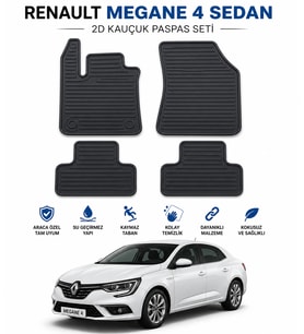 Renault Megane 4 Sedan Uyumlu 2D Kauçuk Oto Paspas 4 Parça Araca Özel Kaymaz Kolay Temizlenir Siyah