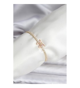 Mey İthalat® Kelebek Model Zirkon Taşlı Gold Renk Pirinç Su Yolu Kadın Bileklik