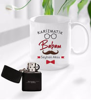 BK Gift Kişiye Özel Babalar Günü Hediyesi Karizmatik Babam Tasarımlı Kupa Bardak ve Benzinli Çakmak Seti-1 (Model 1)