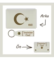 Beyaz Renk, Ayyıldız Desenli, İsmine Özel Cüzdan Ve Anahtarlık Hediyelik Set, Gurur Duyanlar İçin