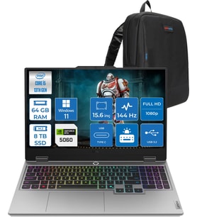 Lenovo Loq 15IRX10 Intel Core I5 13450HX 64GB Ddr5 8tb SSD RTX5060 8gb 100W Windows 11 Pro 15.6" Fhd (1920X1080) IPS 300NITS 144Hz %100 Srgb Taşınabilir Bilgisayar 83JE00ENTRP36 + Zetta Çanta