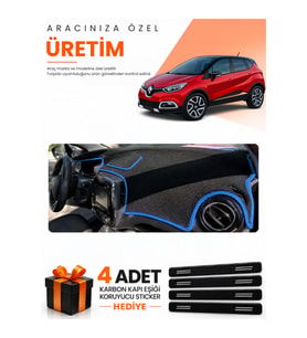 RENAULT CAPTUR 1 (2013-2019) Uyumlu Torpido Koruma Örtüsü Oto Kılıfı - Siyah Mavi