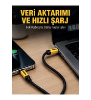 3'ü 1 Arada USB Şarj ve Veri Kablosu, 240W Hızlı Şarj Dahil