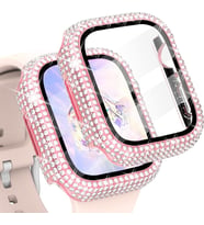 Apple Watch 40mm Full Kenar Taşlı Sert PC Kasa Ve Ekran Koruyucu (Pembe)