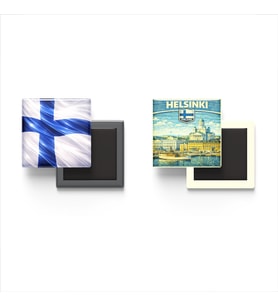 Buzdolap Magnetleri - Finlandiya Bayrağı ve Helsinki Retro Tema - 2'li Set Magneti