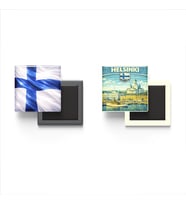 Buzdolap Magnetleri - Finlandiya Bayrağı ve Helsinki Retro Tema - 2'li Set Magneti