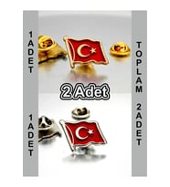 2 Adet Türk Bayrağı Gold&Gümüş Yaka Rozeti (Çok Renkli)