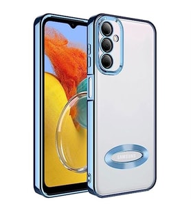 coverzone Galaxy M14 ile uyumlu K?l?f Kamera Korumal? Logo G�steren Omega Kapak Sierra Mavi