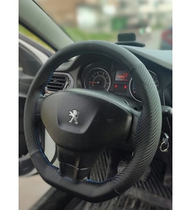 DİKİŞLİ DİREKSİYON KILIFI KARBON / NOKTA DERİ MAVİ DİKİŞLİ PEUGEOT 301 VE CİTROEN ELYSEE İÇİN