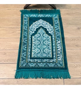 İsme Özel Nakışlı Kadife Çocuk Seccadesi Yeşil Renk - 39x80-180 gr