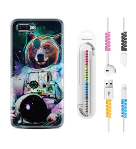Oppo A5S A15 A16 A54 A55 A73 A74 Kılıf Kablo Koruma Spiral Silikon Astronot Panda 1755