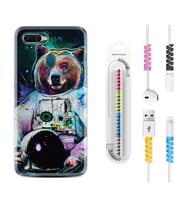 Oppo A5S A15 A16 A54 A55 A73 A74 Kılıf Kablo Koruma Spiral Silikon Astronot Panda 1755