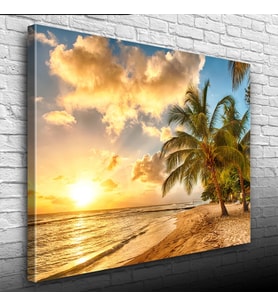 Kumsalda  Palmiyeler ve Günbatımı Kanvas Tablo 50 x 70