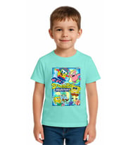 Unisex Sungerbob Baskılı Çocuk Tişört pamuklu penye kumaş (Mint)