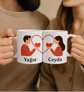 BK Gift Kişiye Özel İsimli Kalp Sevgili Tasarımlı Beyaz Kupa Bardak-1, Sevgiliye Hediye, Eşe Hediye