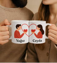 BK Gift Kişiye Özel İsimli Kalp Sevgili Tasarımlı Beyaz Kupa Bardak-1, Sevgiliye Hediye, Eşe Hediye