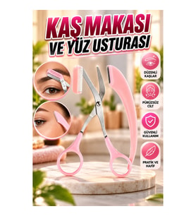 Kavisli Kaş Kirpik Düzeltici Taraklı Kaş Makası ve Yüz Bakım Seti