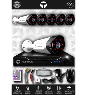 TURKNO 6 Kameralı Galia 6 Dış Kamera Set HDD'siz Full HD Gece Görüşlü Güvenlik Kamerası Sistemi