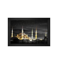 Sultan Ahmet Camii ve Gece Motifli Kanvas Tablo 80 x 110 cm Siyah Çerçeve