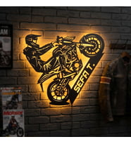 Kişiye veya Fotoğrafa Özel Led Işıklı Ahşap Hediyelik Motosiklet Tabloları, Dekor