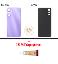 Infinix Hot 20 Mor Uyumlu Arka Kapak + B7000 Yapıştırıcı Arka Cam Batarya Pil Kapağı Lazer Kesim