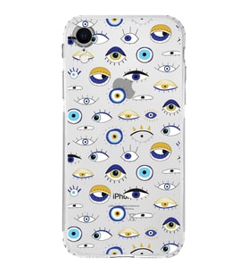 PrintiFy iPhone XR ile Uyumlu Nazar Boncuğu 2 Baskılı Kamera Korumalı Şeffaf Silikon Kılıf
