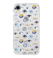 PrintiFy iPhone XR ile Uyumlu Nazar Boncuğu 2 Baskılı Kamera Korumalı Şeffaf Silikon Kılıf