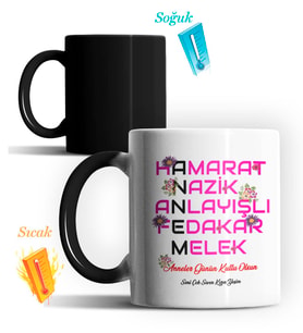 Kişiye Özel Annem Tasarımlı Sihirli Kupa Bardak (Siyah - Beyaz)